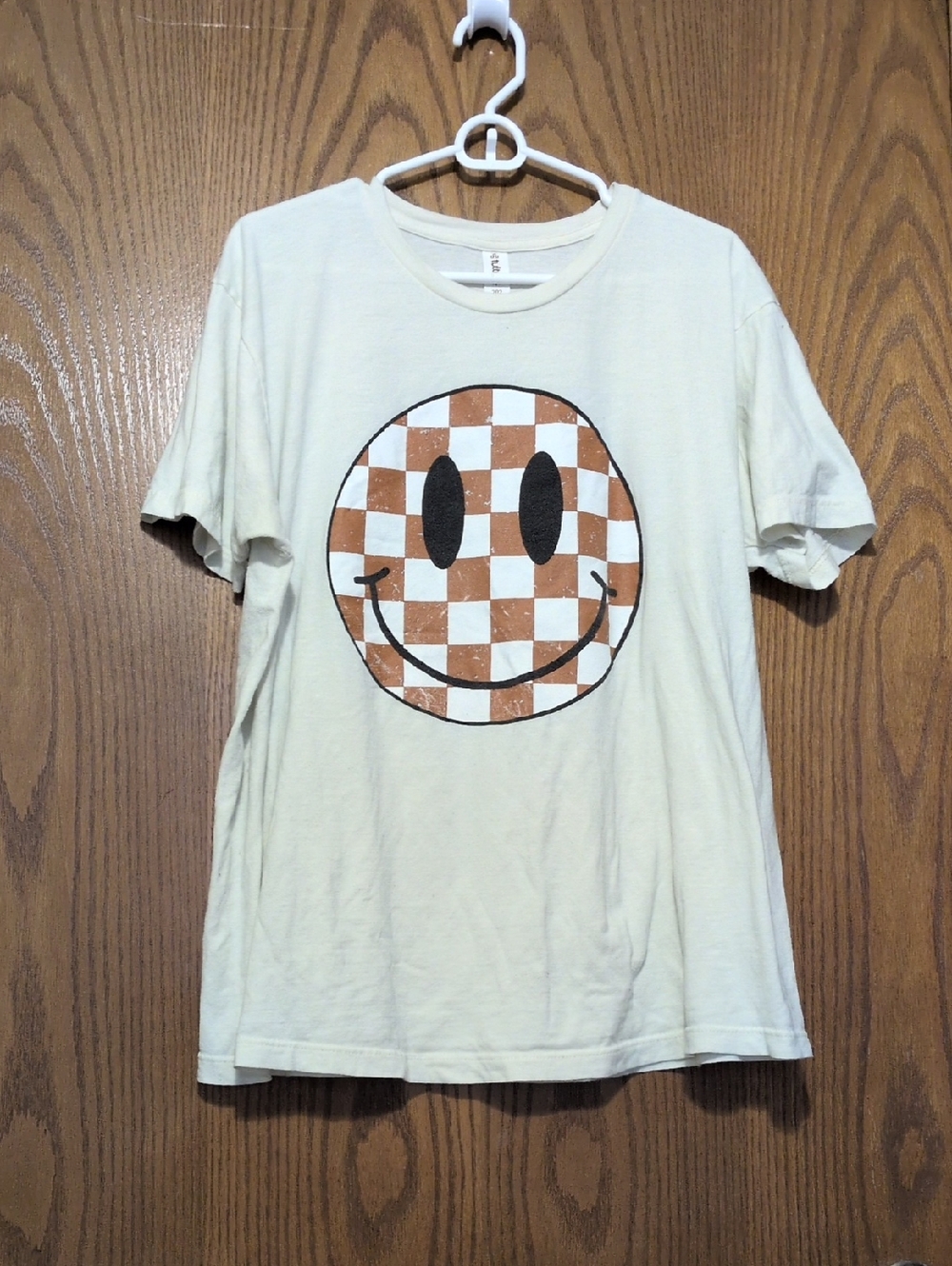 tuk Cream Short Sleeve Tee with Checkerboard Smiley